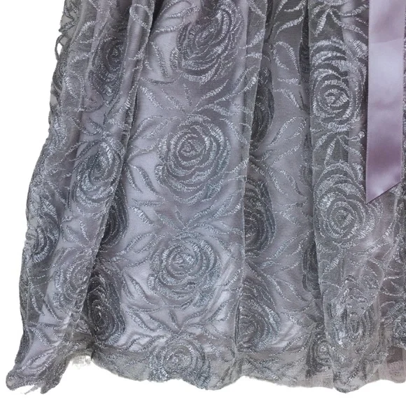 RARE EDITIONS Silver Tulle Lace Floral Princess Formal Layered Dress size 6X - Picture 6 of 16